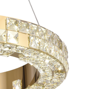 Lustra LED cu Telecomanda, LLC135/2GD, Cristal si Metal, 80W, 2 Cerc, Dimabila, Inaltime Reglabila, Lumina Rece/Calda/Neutra 3000K/4000K/6000K, Iluminat Luxos