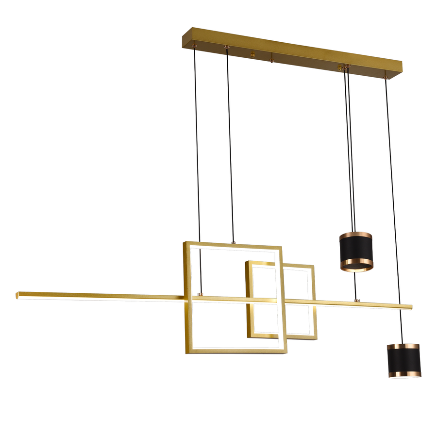 Lustra LED suspendata cu telecomanda DENISSE 81W, lumina Rece/Calda/Neutra, Dimabila, Auriu, Inaltime Reglabila, 2233/4GD