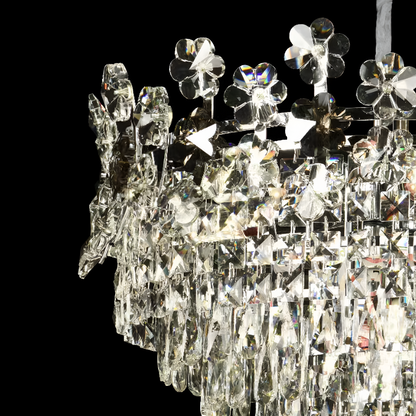 Candelabru Cristal CC6705/500CR 9x E14, Diametru 50cm, Crom Lucios, Inaltime Reglabila