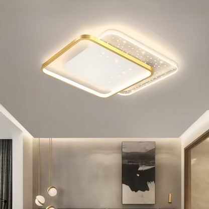 Lustra LED cu telecomanda GILDRA 110W, 2 Patrate, lumina Rece/Calda/Neutra, Dimabila, Auriu