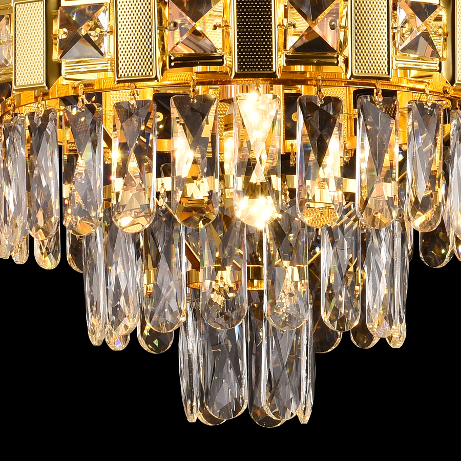 Candelabru Cristal BRAN Nobile 5xE14, Diametru 40cm, Auriu Lucios, Inaltime Reglabila