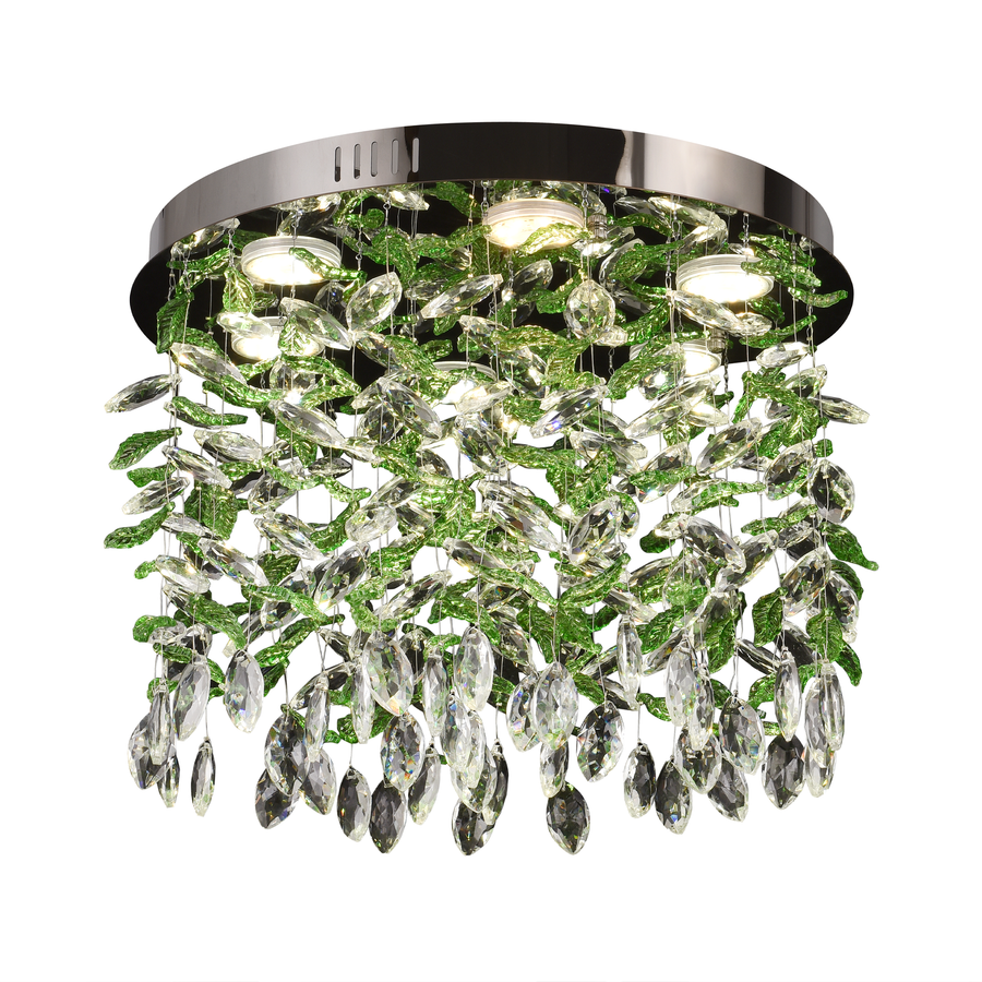Candelabru LED Cristal LLC211/400GN Rotund, 22W, Lumina Rece/Calda/Neutra, Cristale Verzi, Crom Lucios