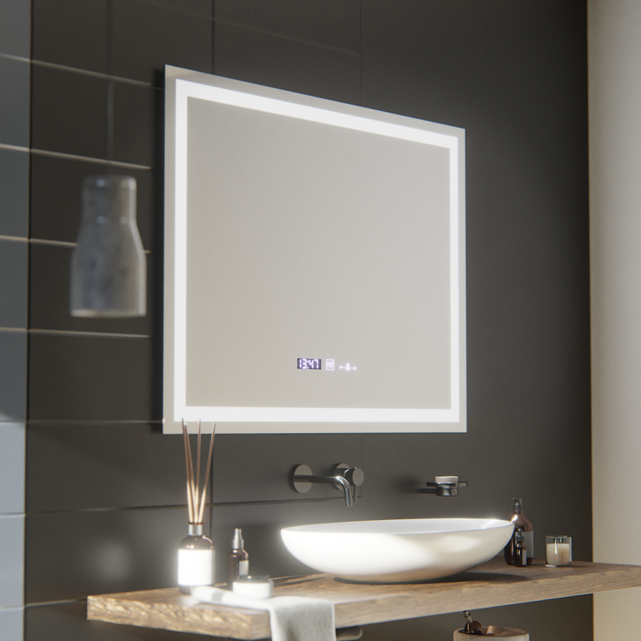 Oglinda LED Rectangulara, 100x75cm, Verite MotionGlow Marcello, Sistem Dezaburire, Ceas & Termometru, Dimabila