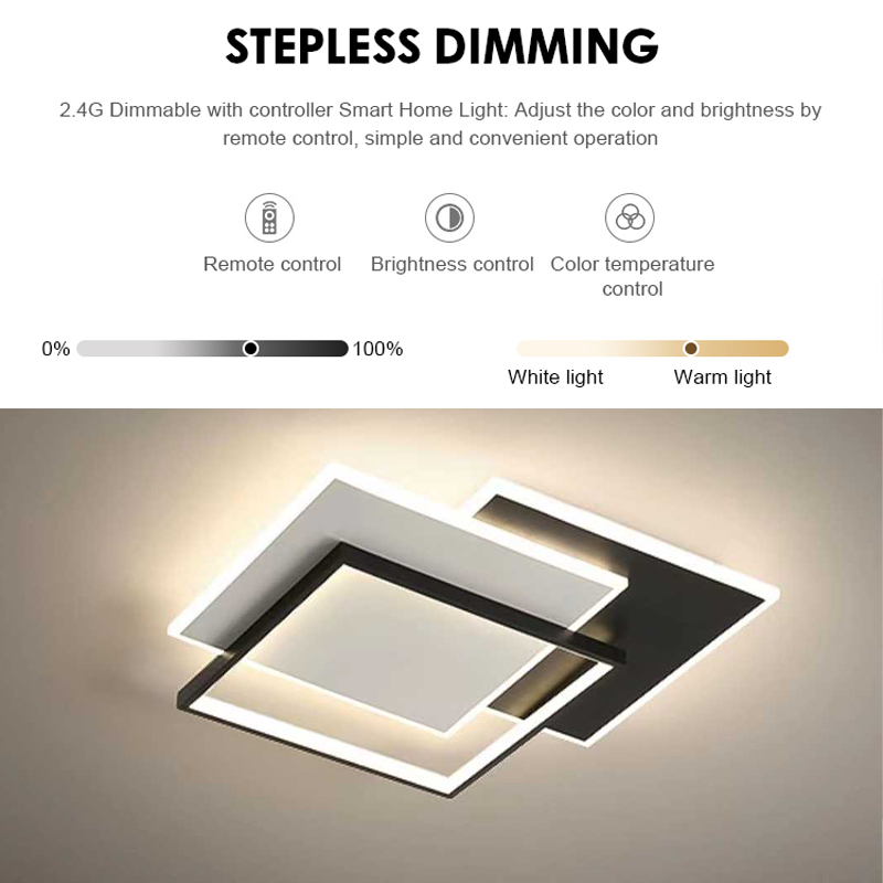 Lustra LED cu telecomanda CHIARA 102W, 3 Patrate, lumina Rece/Calda/Neutra, Dimabila, Negru