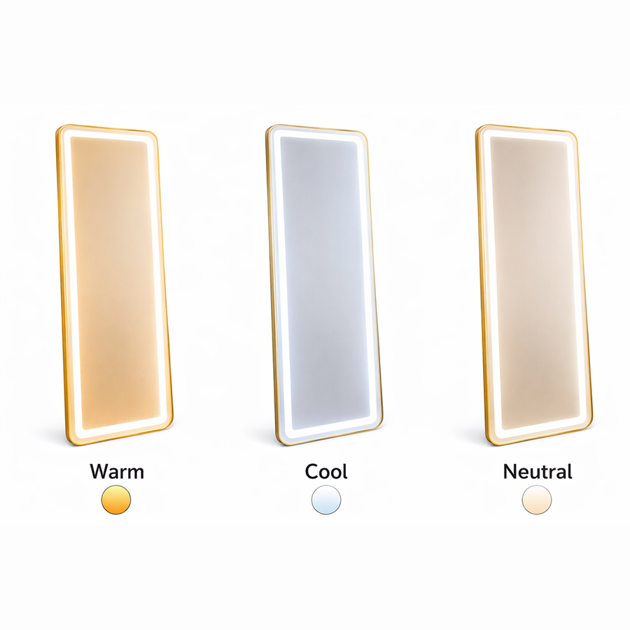 Oglinda LED Rectangulara, Rama Aurie, 50x160cm, Dimabila, Lumina Rece/Calda/Neutra, Dressing Couture