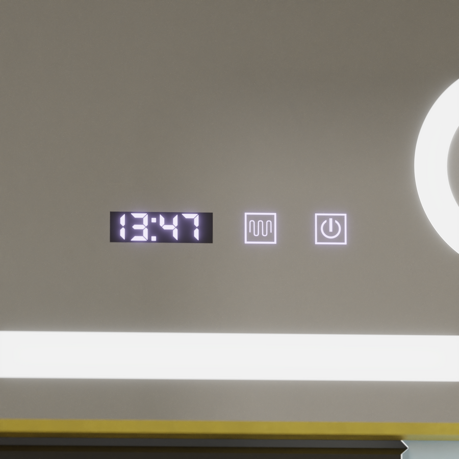 Oglinda LED Touch CLARUS Sistem Dezaburire, Ceas si Temperatura 60x80 cm Rama Auriu Brushed Lupa Cosmetica