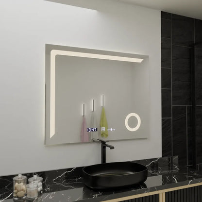 Oglinda LED Rectangulara, 100x80cm, Precision MotionGlow Marcello, Sistem Dezaburire, Ceas & Termometru, Lupa Cosmetica, Dimabila