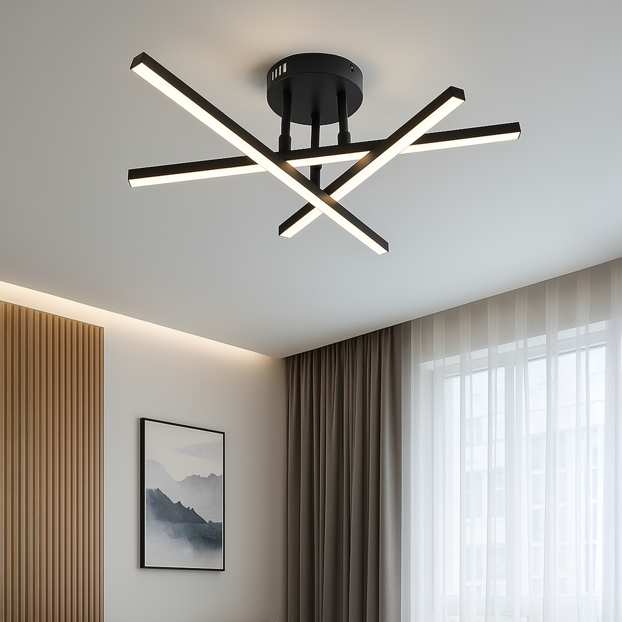 Lustra LED cu telecomanda 40W, 3 Elemente, Liniara, lumina Rece/Calda/Neutra, Dimabila, Negru