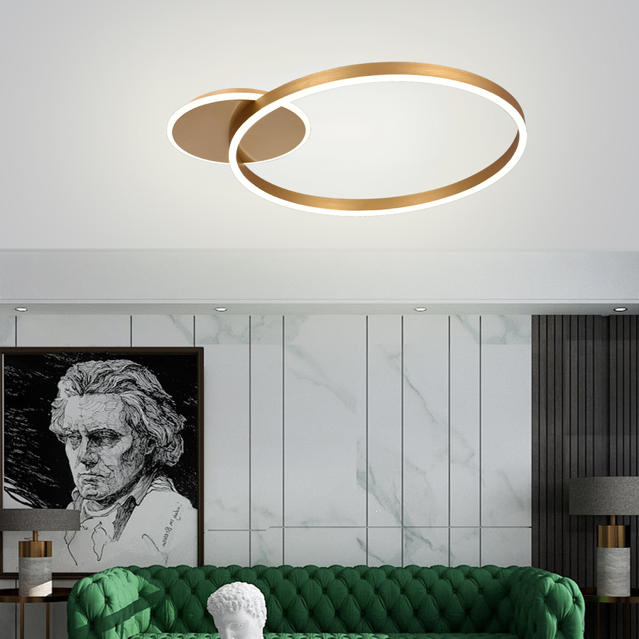 Lustra LED cu telecomanda RINOVA 34W, lumina Rece/Calda/Neutra, Dimabila, Auriu Lucios