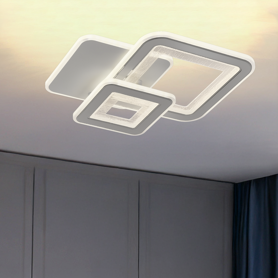 Lustra LED SQUARE 57W, 3 Patrate, lumina Rece/Calda/Neutra, Alb