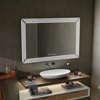Oglinda LED Rectangulara, 120x80cm, Venezia Senzor MotionGlow Marcello, Sistem Dezaburire, Ceas & Termometru, Dimabila