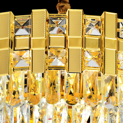 Candelabru Cristal BRAN Mango 8xE14, Diametru 60cm, Auriu Lucios, Inaltime Reglabila