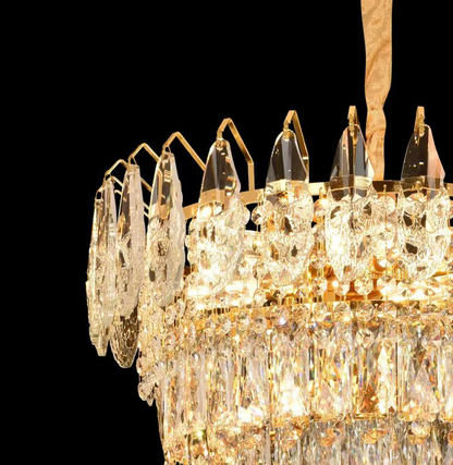 Candelabru Cristal CC6687/500GD 9x E14, Diametru 49cm, Auriu Lucios, Inaltime Reglabil