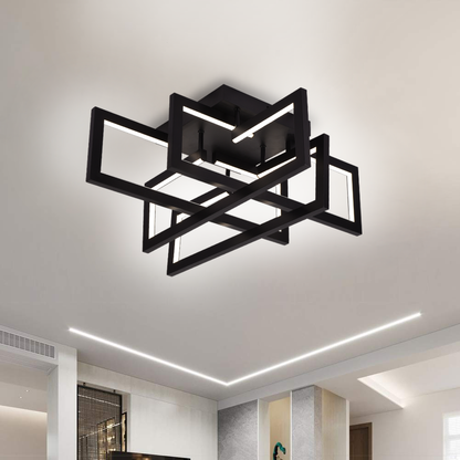 Lustra LED cu telecomanda 96W, 4 Elemente, lumina Rece/Calda/Neutra, Dimabila, Negru