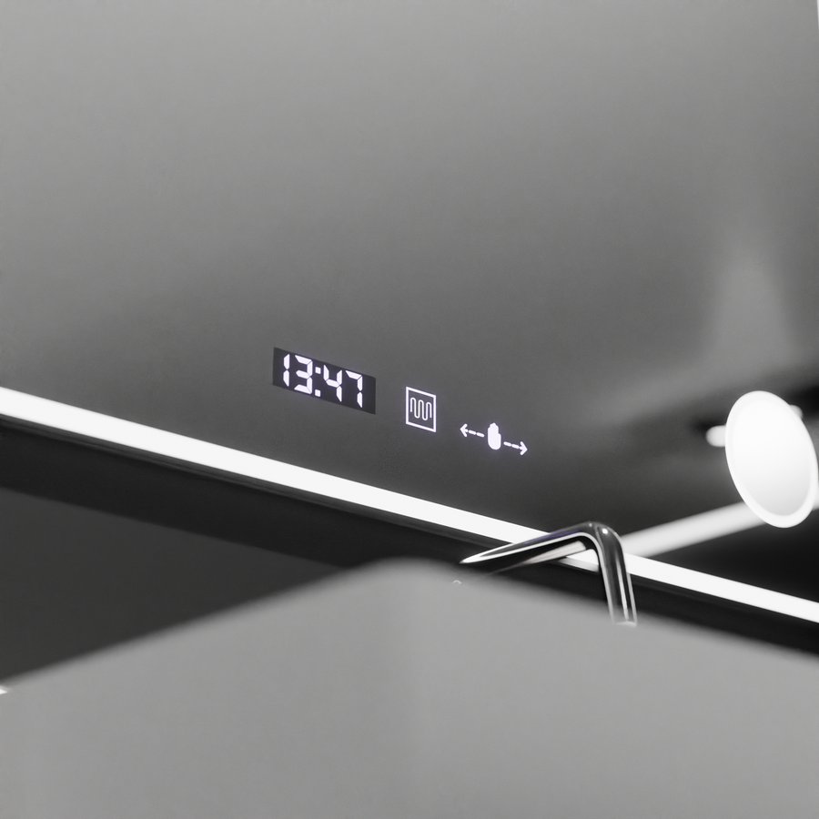 Oglinda LED Rectangulara 120x80 Aura Riflesso Puro MotionGlow Marcello, Sistem Dezaburire, Termometru si Ceas, Dimabila