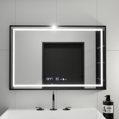 Oglinda LED Rectangulara, 100x80cm, Verite Majeste Noir MotionGlow Marcello, Sistem Dezaburire, Ceas & Termometru, Dimabila