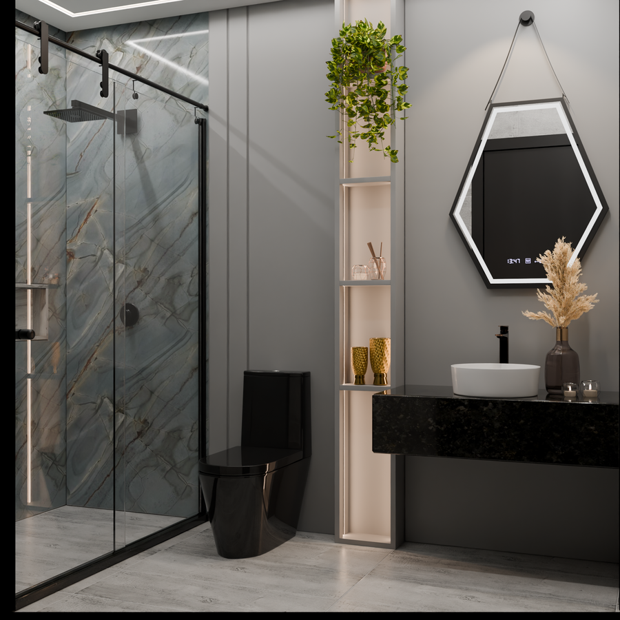 Oglinda LED Rectangulara, 55x70cm, Senzor MotionGlow Marcello, Sistem Dezaburire, Ceas & Termometru, Dimabila