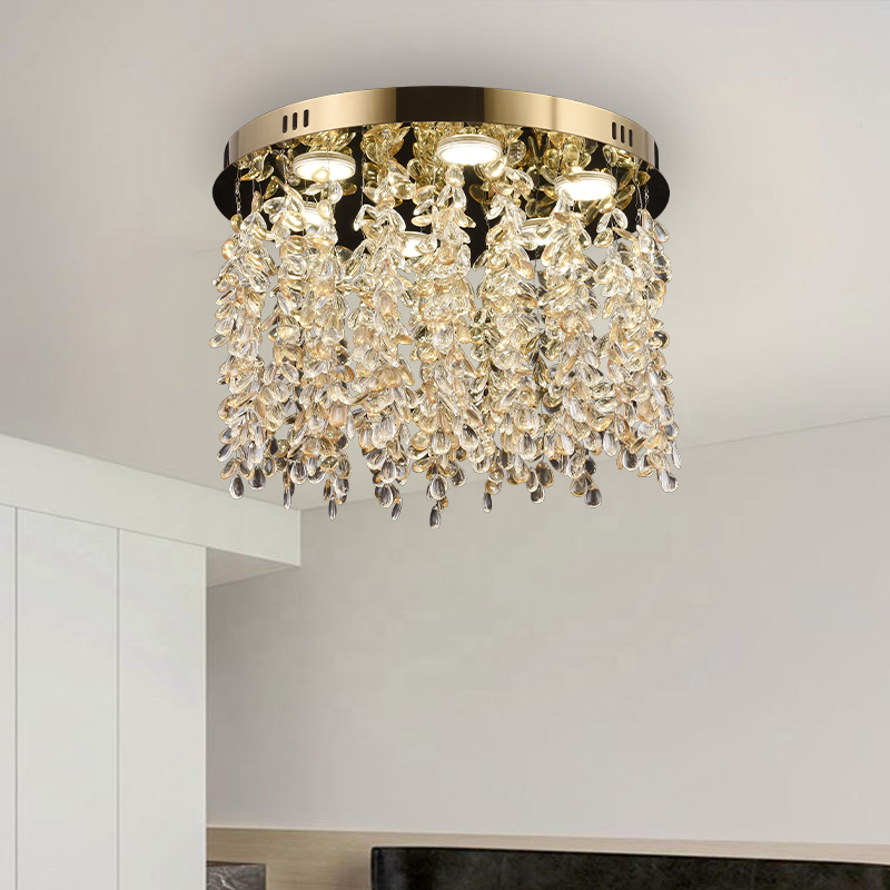 Candelabru LED Cristal LLC213/400GD Rotund, 22W, Lumina Rece/Calda/Neutra, Cristal, Auriu