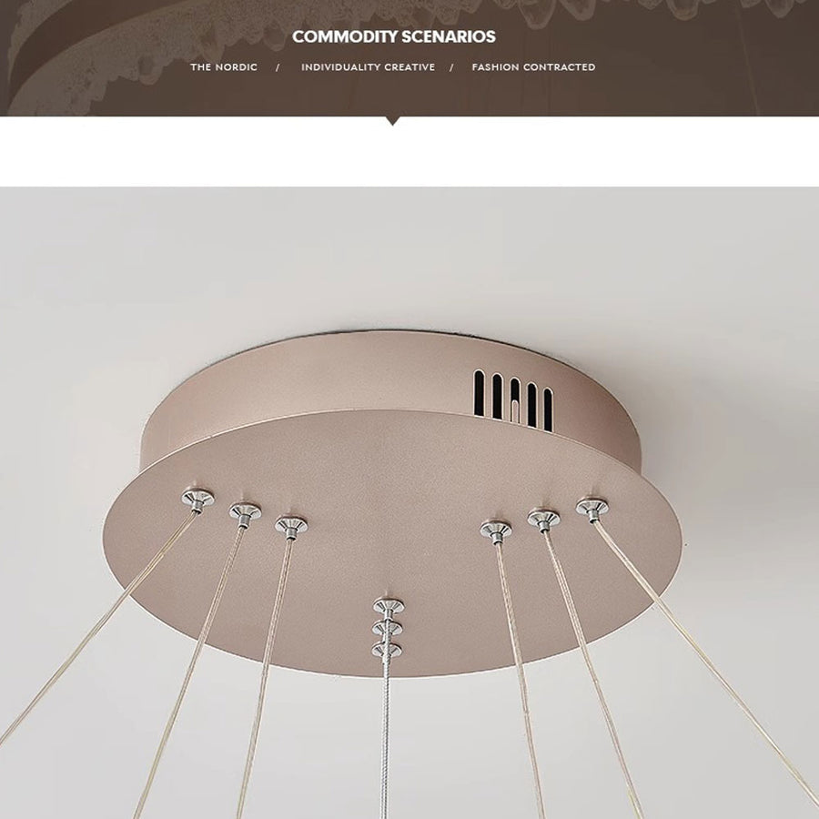 Lustra LED suspendata cu telecomanda NIVALIS 126W, Cercuri 40x60cm, lumina Rece/Calda/Neutra, Dimabila,Inaltime Reglabila, Auriu