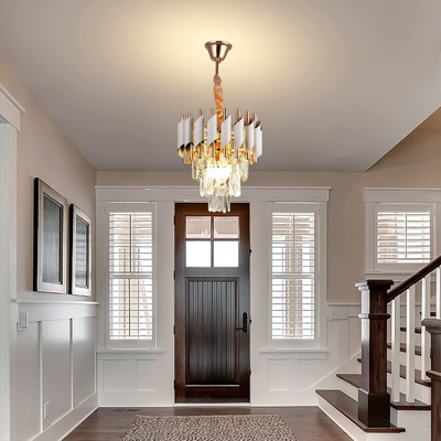 Candelabru Cristal VERSAILLES Petito 3xE14, Diametru 30cm, Auriu Lucios si Alb, Inaltime Reglabila, Metal si Cristal