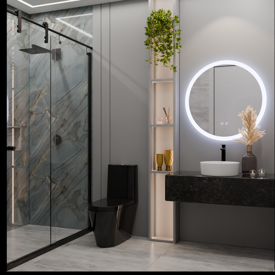 Oglinda LED Rotunda, 50cm, Noxia Touch, Sistem Dezaburire, Dimabila