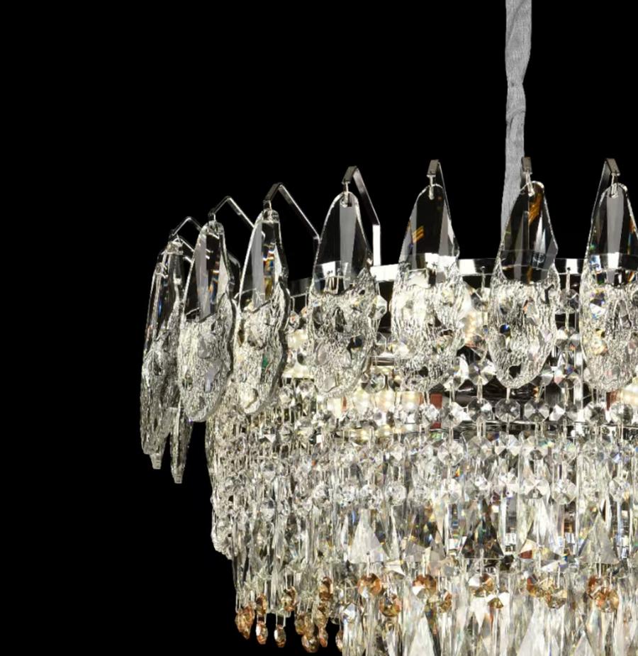 Candelabru Cristal CC6687/500CR 9x E14, Diametru 49cm, Crom Lucios, Inaltime Reglabil