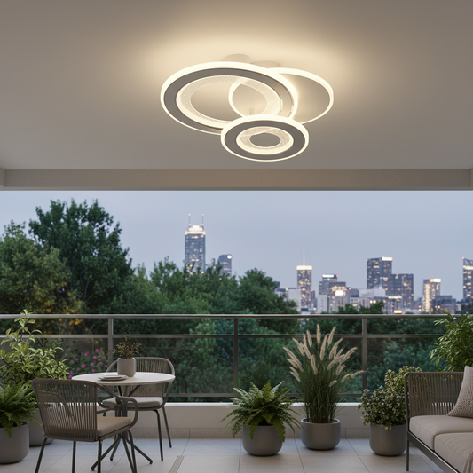 Lustra LED 53W, 3 Cercuri, lumina Rece/Calda/Neutra, Alb