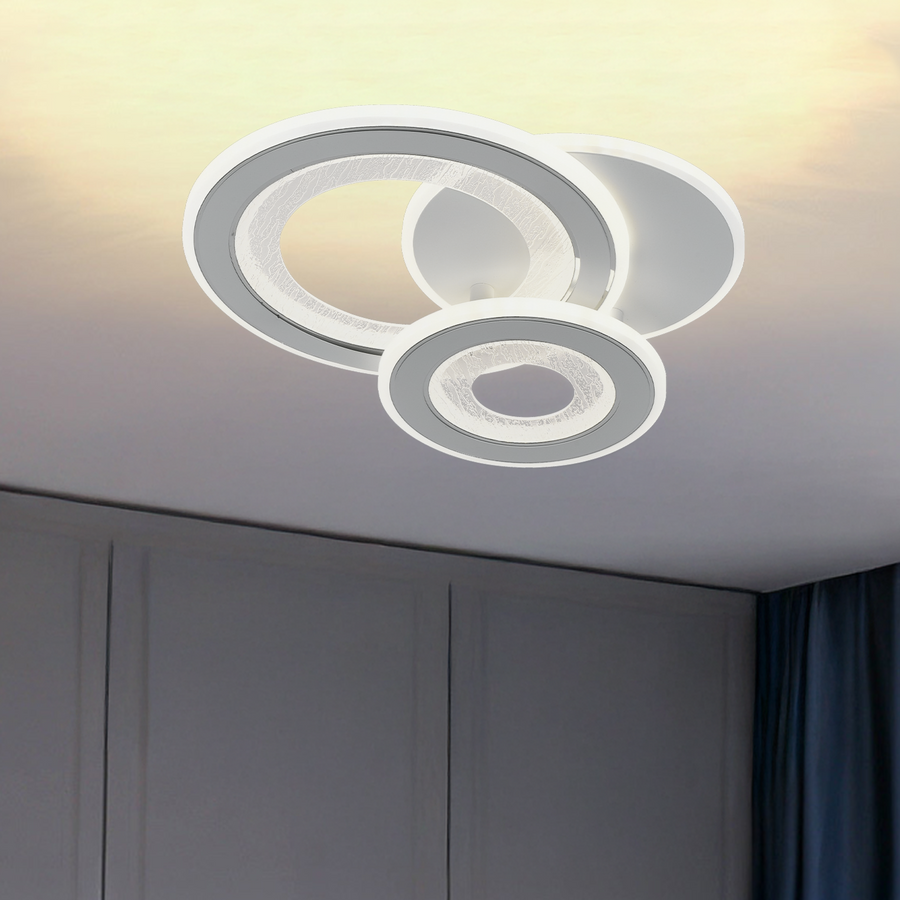 Lustra LED SQUARE 53W, 3 Cercuri, lumina Rece/Calda/Neutra, Alb