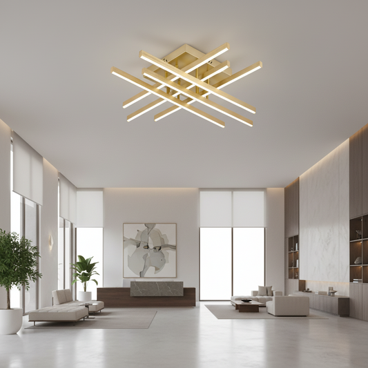 Lustra LED cu Telecomanda LINEX, 81W, Lumina 3000K/4000K/6000K, Dimabila, Auriu
