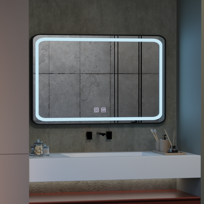 Oglinda LED Rectangulara 100x65cm EDGE Touch Sistem Dezaburire, Rama Neagra