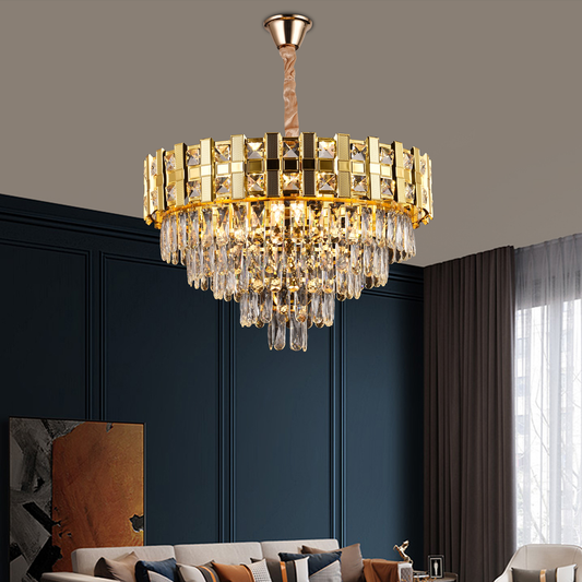 Candelabru Cristal BRAN Mango 8xE14, Diametru 60cm, Auriu Lucios, Inaltime Reglabila