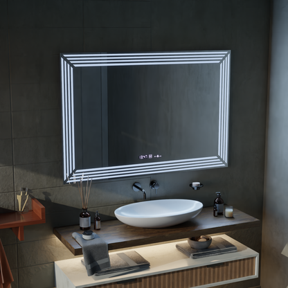 Oglinda LED Rectangulara, 120x80cm, Venezia Senzor MotionGlow Marcello, Sistem Dezaburire, Ceas & Termometru, Dimabila