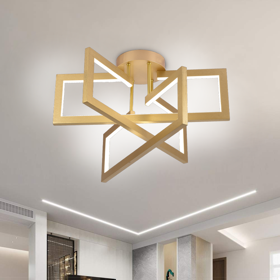 Lustra LED cu telecomanda 71W, 3 Elemente, lumina Rece/Calda/Neutra, Dimabila, Auriu