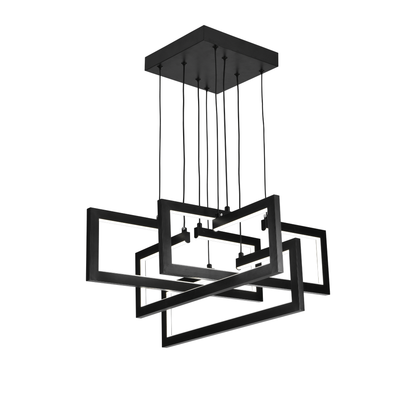 Lustra LED cu telecomanda ,Suspendata 96W, 4 Elemente, lumina Rece/Calda/Neutra, Dimabila, Inaltime Reglabila, Negru