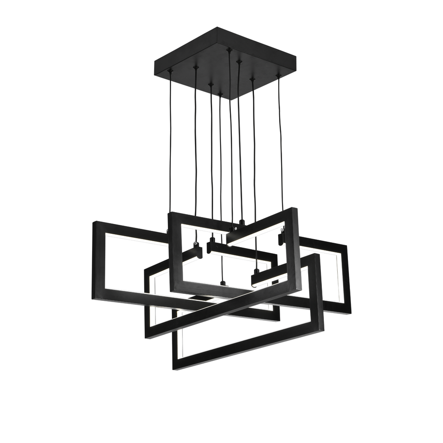 Lustra LED cu telecomanda ,Suspendata 96W, 4 Elemente, lumina Rece/Calda/Neutra, Dimabila, Inaltime Reglabila, Negru