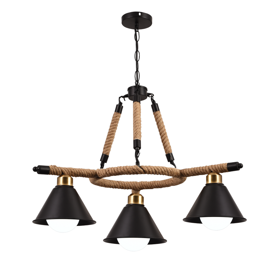 Lustra Suspendata, LV571/3BK, 3*E27, Maro, Metal si Sfoara