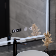 Oglinda LED Touch LUCIDA Sistem Dezaburire, Ceas si Temperatura 50x70 cm Rama Negru Brushed