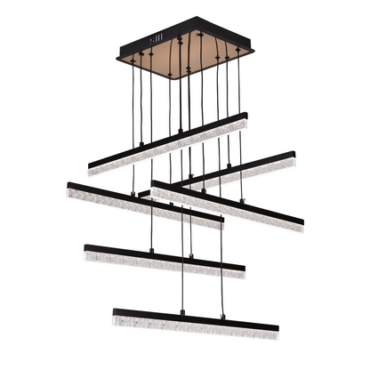 Lustra LED Suspendata Acril LT181/6BK, 82W, Lumina 3000/4000/6000K, Negru, Inaltime Reglabila