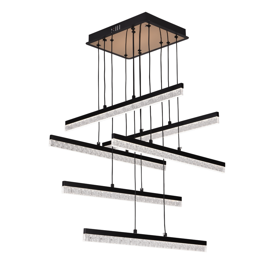 Lustra LED Suspendata Acril LT181/6BK, 82W, Lumina 3000/4000/6000K, Negru, Inaltime Reglabila