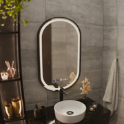 Oglinda LED Senzor Helmut Sistem Dezaburire, Ceas si Temperatura 50x80 cm Rama Negru Brushed Marcello Funghi