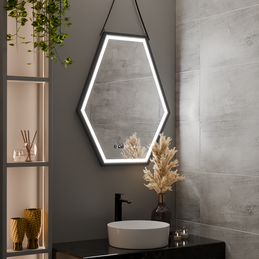 Oglinda LED Rectangulara, 55x70cm, Senzor MotionGlow Marcello, Sistem Dezaburire, Ceas & Termometru, Dimabila