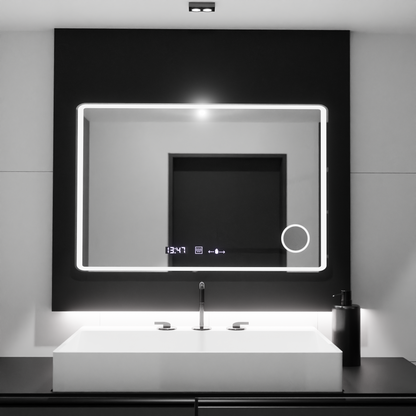 Oglinda LED Rectangulara 120x80 Aura Riflesso Puro MotionGlow Marcello, Sistem Dezaburire, Termometru si Ceas, Dimabila