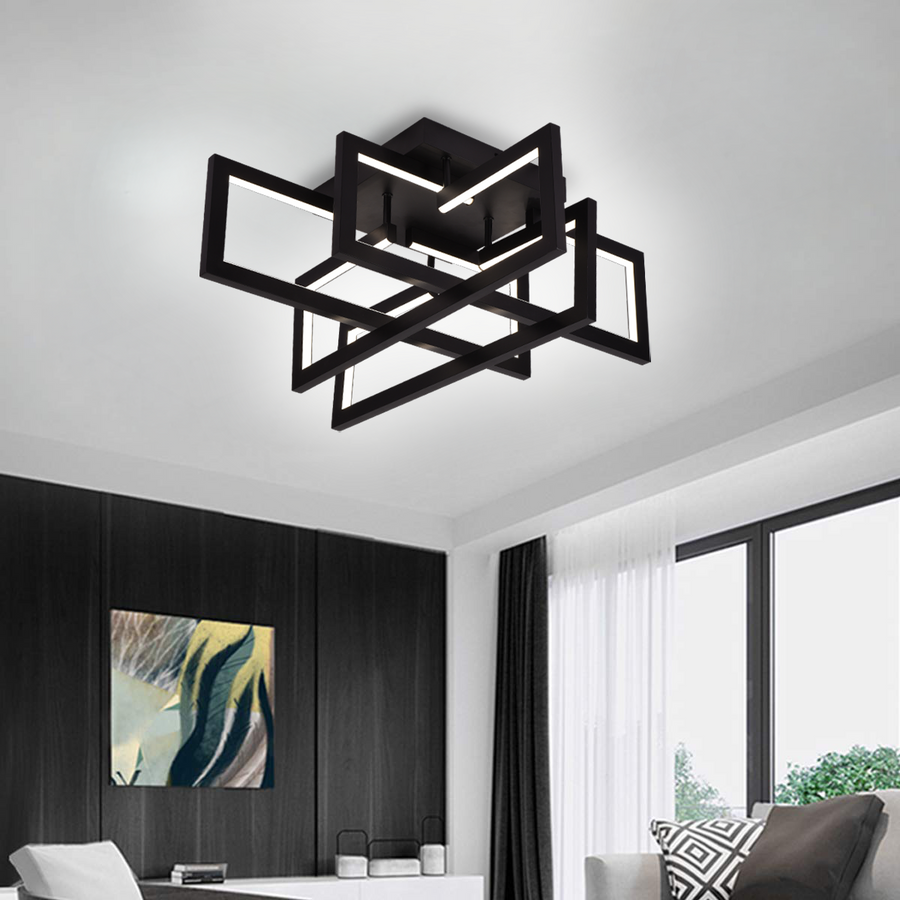 Lustra LED cu telecomanda 96W, 4 Elemente, lumina Rece/Calda/Neutra, Dimabila, Negru