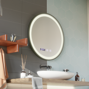 Oglinda LED Touch NOVARA Sistem Dezaburire, Ceas si Temperatura 70 cm Rama Negru Brushed