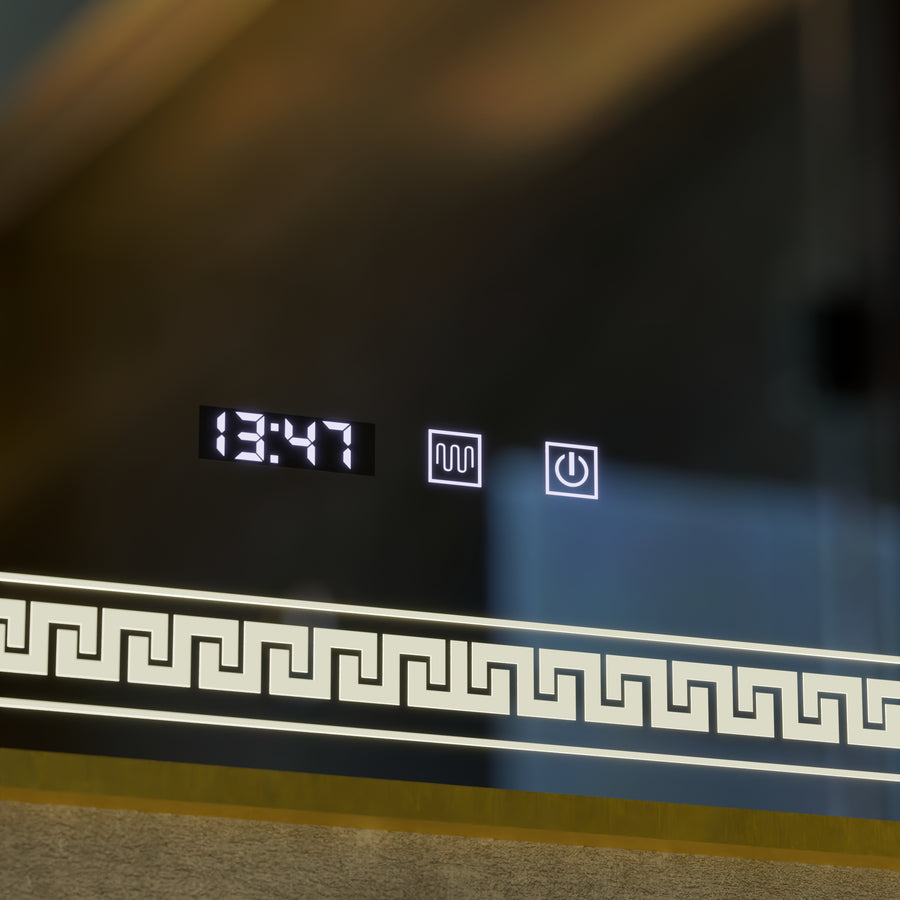 Oglinda LED Touch Bruno Sistem Dezaburire, Ceas si Temperatura 60x80 cm Rama Auriu Brushed, S84/60X80