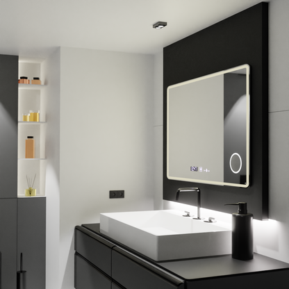 Oglinda LED Rectangulara 120x80 Aura Riflesso Puro MotionGlow Marcello, Sistem Dezaburire, Termometru si Ceas, Dimabila