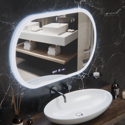 Oglinda LED Ovala, 80x50cm, Altera Senzor MotionGlow Marcello, Sistem Dezaburire, Ceas & Termometru, Dimabila