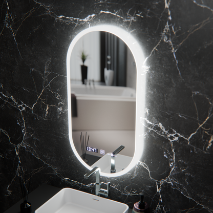 Oglinda LED Ovala, 50x100cm, Lucia Senzor Marcello, Sistem Dezaburire, Ceas & Termometru, Dimabila