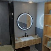 Oglinda LED Rotunda, 60cm, Celeste Majeste Noir Eleve MotionGlow Marcello, Sistem Dezaburire, Ceas & Termometru, Dimabila