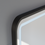 Oglinda LED Touch LUCIDA Sistem Dezaburire, Ceas si Temperatura 60x80 cm Rama Negru Brushed